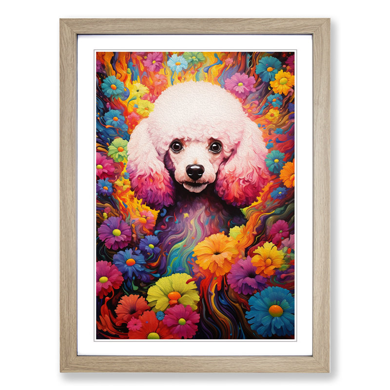 Poodle Colour Field No.2 - Framed Print, Oak, 34cm H x 25cm W x 2cm D