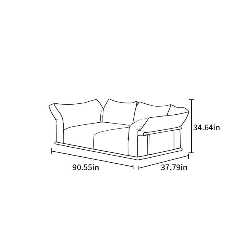 Canapé à pétales flottant en tissu antique, H 34,64 po x l 90,55 po x P 37,79 po