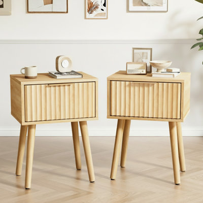 15.7" W Oak Side Table 2pcs