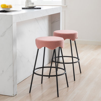 Kipten 26.97'' Teddy Velvet Round Seat with Metal Frame and Footrest Counter Stool