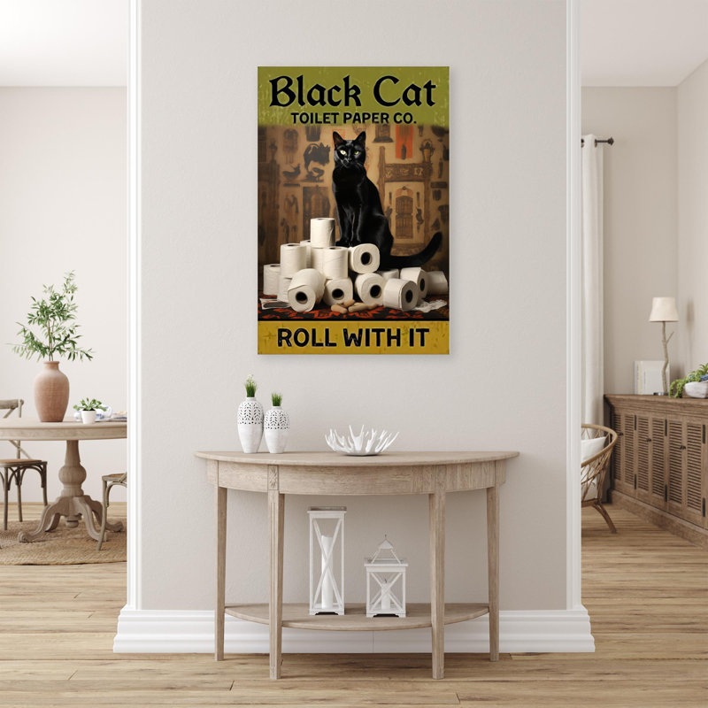 Papier toilette noir chat - 1 pièce Rectangle papier toilette noir chat - 1 pièce, impression sur toile tendue sur toile tendue