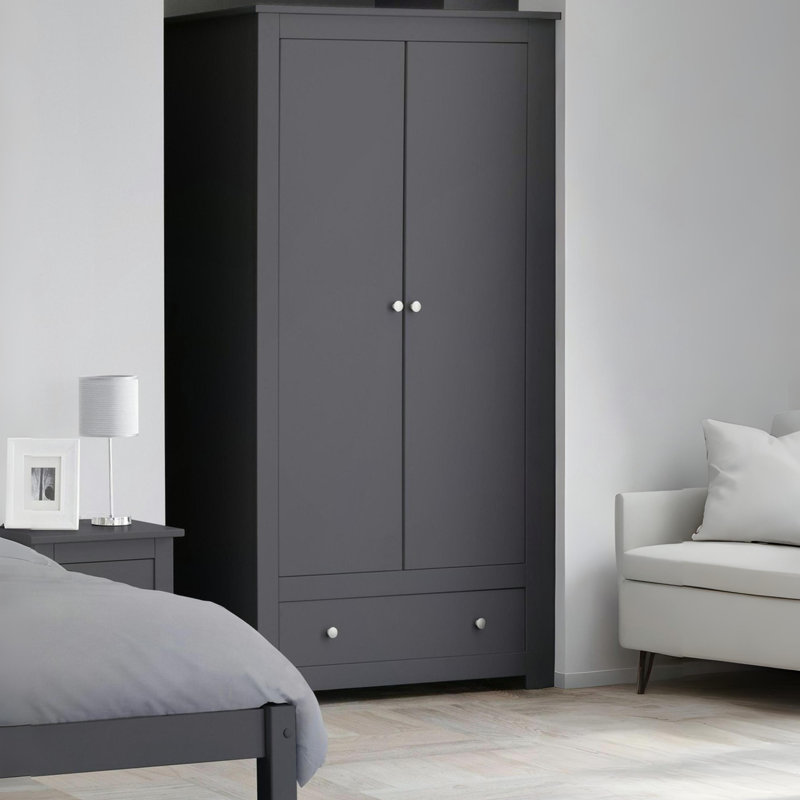 Payeur 2 Door Solid Wood Wardrobe, Black