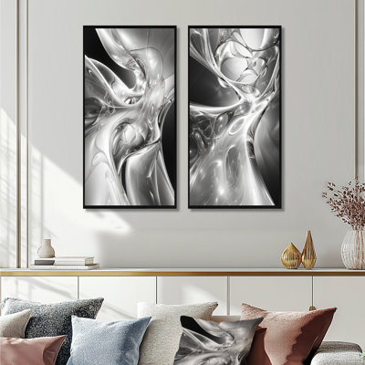 Grey Black Abstract Steel Serenade I - Abstract Print Wall Art 2 Pieces Set