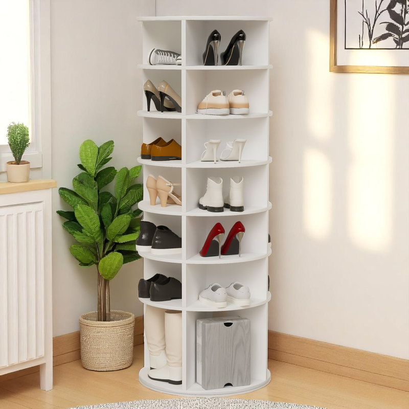 Rotating Shoe Rack Tower, 7-Tier Rotating Shoe Rack, Freestanding 360° Spinning Shoe Storage Rack, High Bottom Tier Design, Shoe Tower Spinning Storage Turntable, Fits 28 Pairs Of Shoes (7-Layer White)