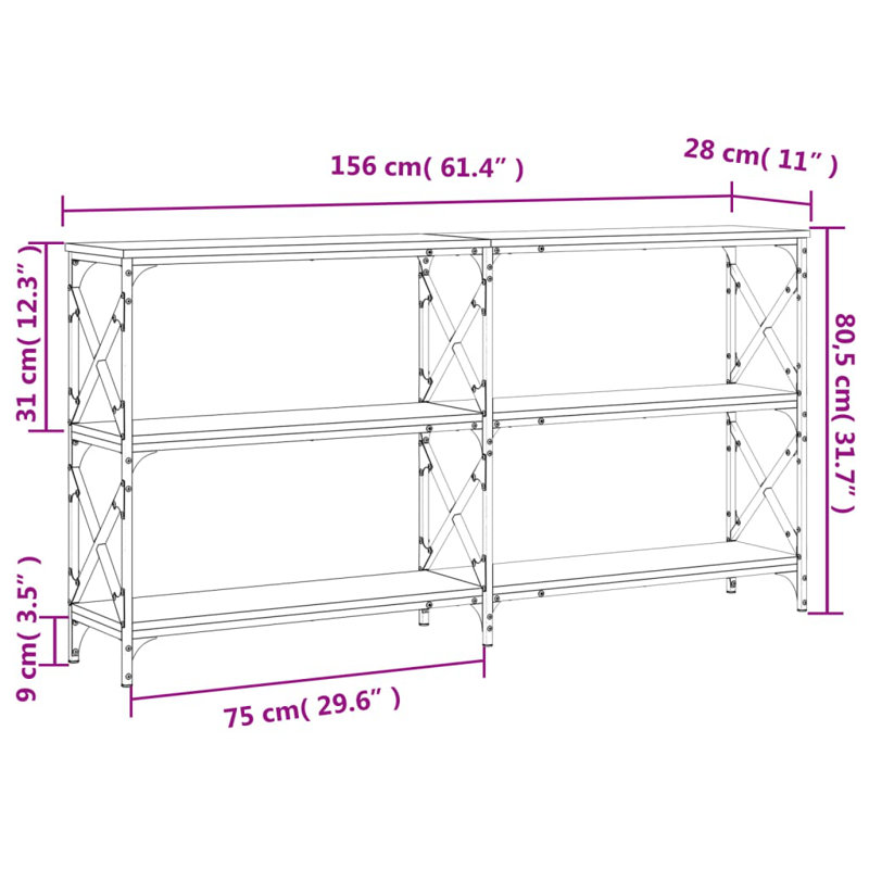 Console Table, Sonoma Oak, 80.5cm H x 156cm W x 28cm D