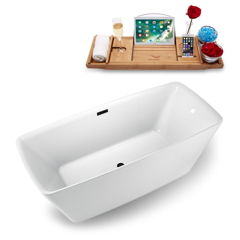 59" x 28" Freestanding Soaking Acrylic Bathtub, Matte Black