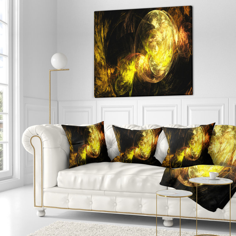 Abstract Throw Pillow, Brown Smoke Pattern Decor - Colored Smoke Brown, 16" x 16", Throw Pillow, Yellow/Black