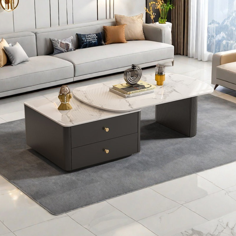 Table basse ovale rétractable, Noir, noir, noir, noir