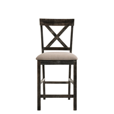 2 Counter Height Chair - Ii. Tan Linen Upholstery & Gray Finish. Elegant High-back With "x" Wood Design. Comfy Padded Seat. Composite. Classic Square Legs. Suits Dining And Gray. For Style.