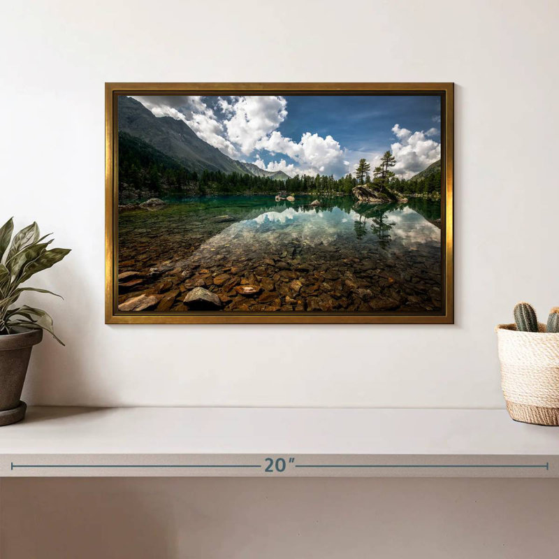 Paysage de lac tranquille, Cadre flottant doré, 13 po x 9 po