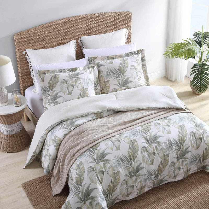 Ensemble d'édredon réversible en coton vert Tommy Bahama Waimea Bay, Édredon pour grand lit + 2 taies décoratives sta