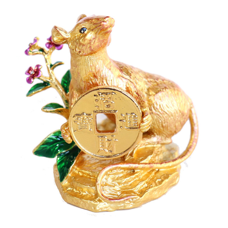 Figurine Rat tenant une pièce de monnaie avec votre chance arrivée