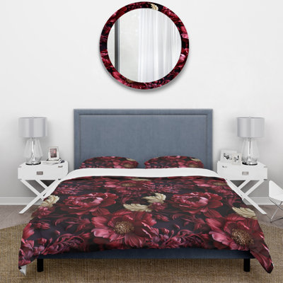 Royal Red And Gold Peony Garden Grace I Floral Duvet Cover