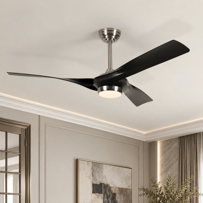 Ventilateur de plafond moderne de 52 po avec lumière et télécommande, 3 lumières à intensité variable DEL, moteur CC réversible silencieux, ventilateur de plafond à 6 vitesses pour chambre à coucher et salon Karlena
