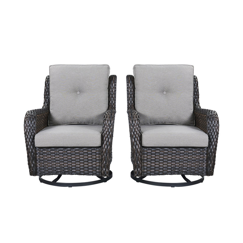 Swivel and sliding wicker patio chairs, Gris, Brun