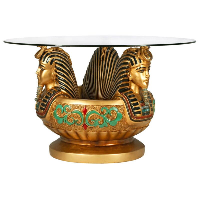 Clear Tempered Glass Round Table with Egyptian Figurine Base