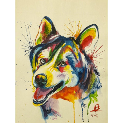 Husky souriant - l'animal adoré | Peinture de Pragga Majumder