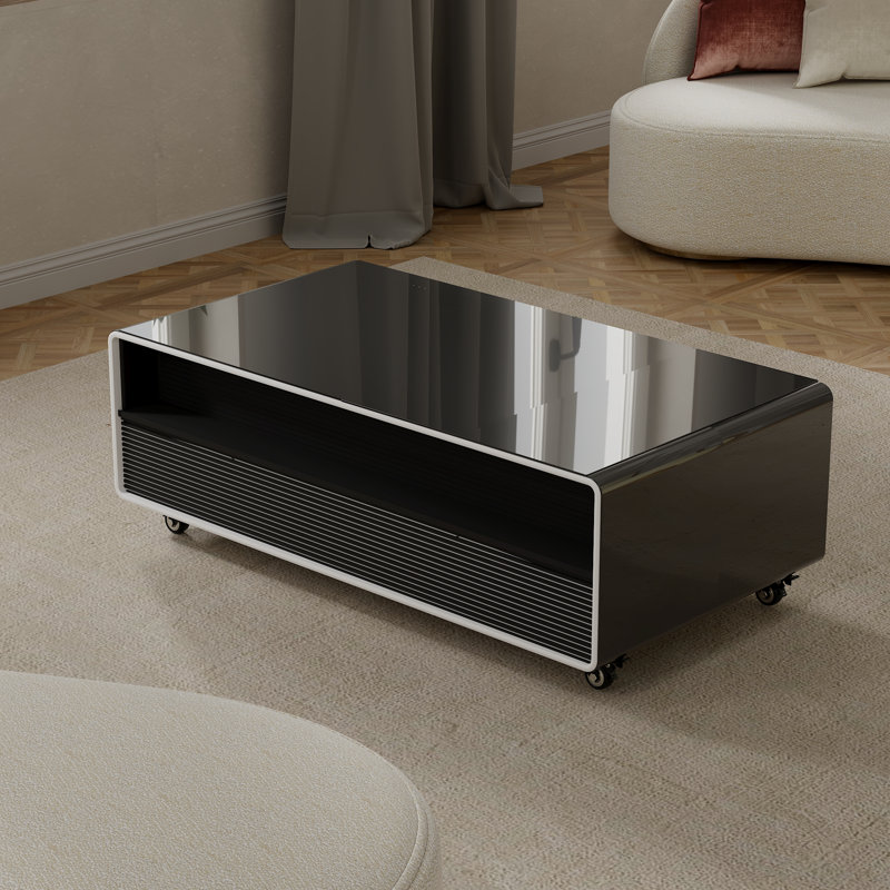 Smart Coffee Table with 135"L Fridge and Wireless Charge, Full Black