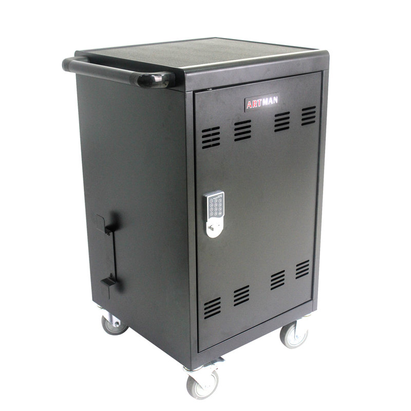 Mobile Charging Cart And Cabinet For Tablets Laptops 30-Device With Combination Lock--Black, Matt Black