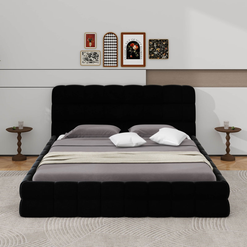 Queen Size Upholstered Platform Bed, Black