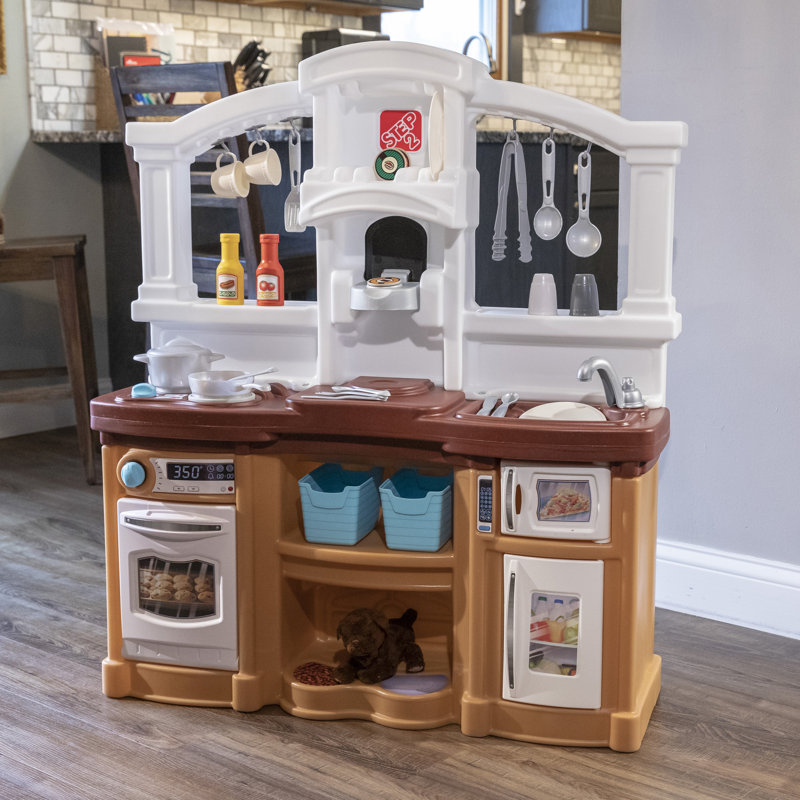 Step2 Fun with Friends Toddler Pretend Play Toy Kitchen Set , Brown/White