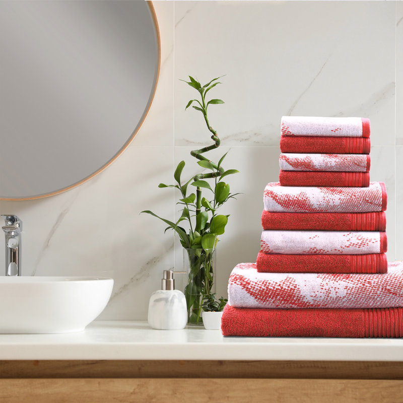 Kreager 500 GSM 100% Cotton Quick-Drying Marble & Solid 10-Piece Towel Set, Terra Cotta, 10 Piece Towel Set