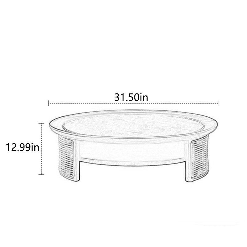 Solid wood rattan round creative tea table, Light Walnut, 15.75" H x 31.5" L x 31.5" W