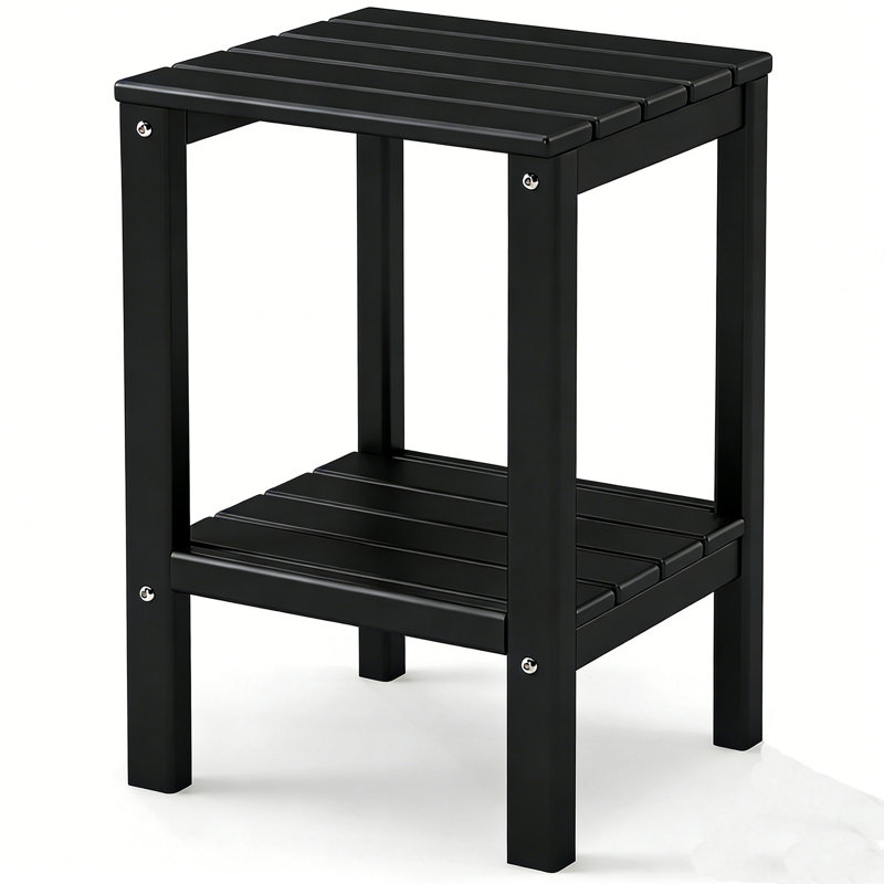23.5" HDPE 2-Tier Outdoor Sidetable, Black