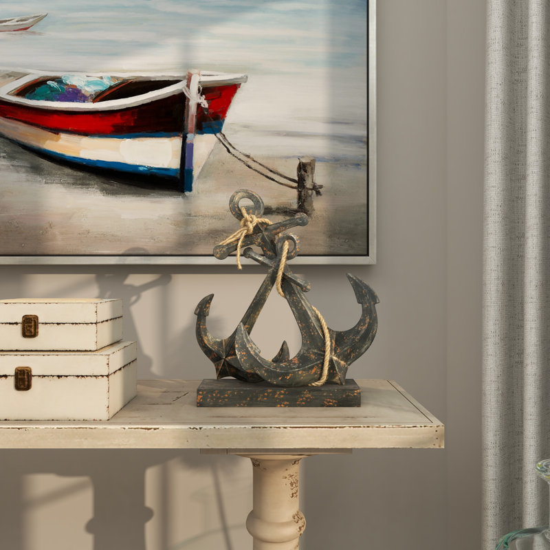 Metal Anchor Decorative Sculpture with Jute Rope Accents