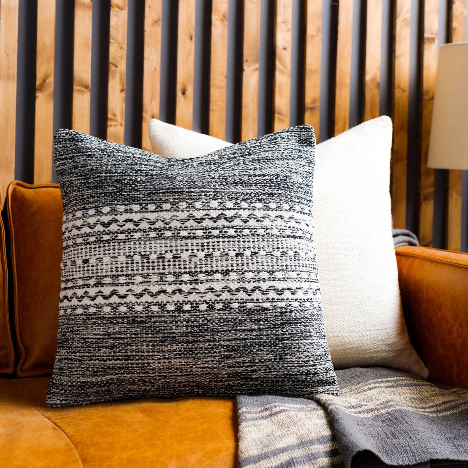 Julian Geometric Cotton Throw Pillow, Black/Charcoal, 20" x 20", Pillow Cover Only - No Insert