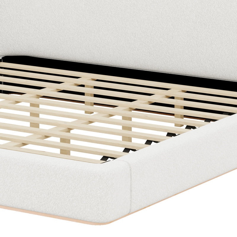 Lit tapissier à profil bas, base de lit plateforme stable, White, King