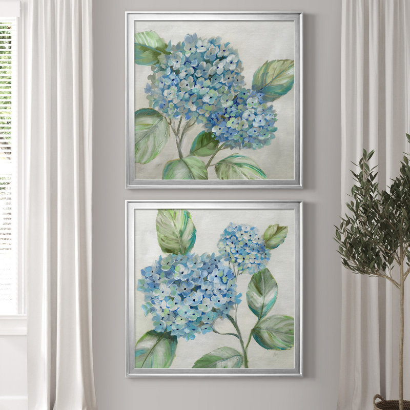 «Hydrangea Beauty I», ensemble de 2 reproductions d'art encadrées, H 26,5 po x l 53 po x P 1,5 po, Toile avec cadre noir
