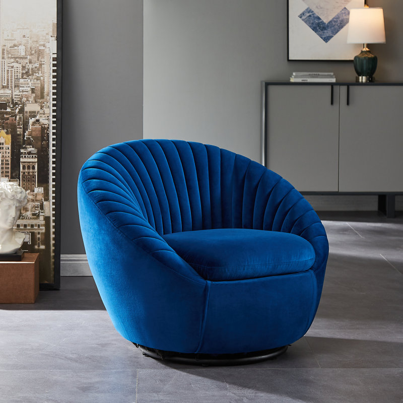 Upholstered Swivel Barrel Chair, Blue Velvet