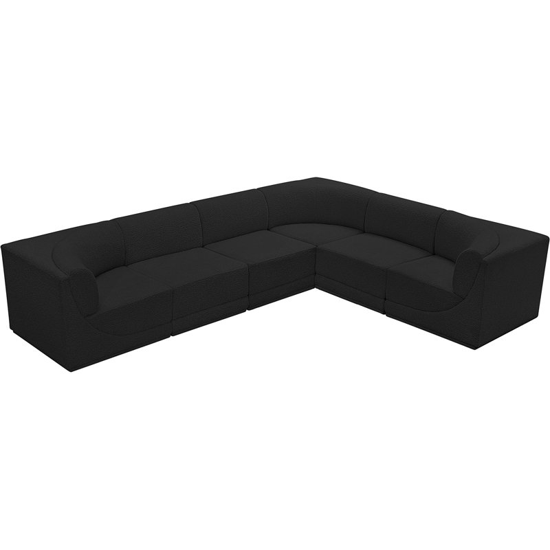 Ollie 6 - Piece Upholstered Sectional, Black Boucle Fabric