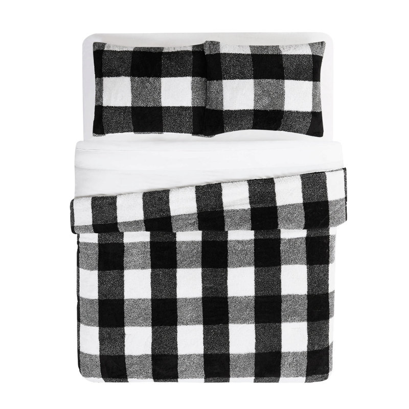 Cannon Cozy Buffalo Check Comforter Set, Black Plaid, Full Comforter + 2 Standard Shams