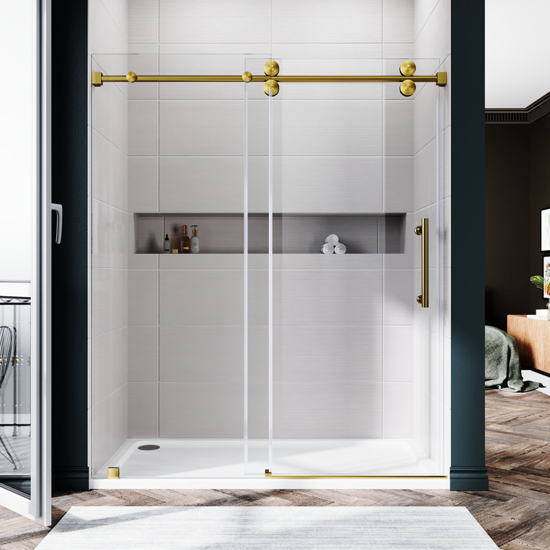 50" - 55" W x 76" H Single Sliding Frameless Shower Door, Gold