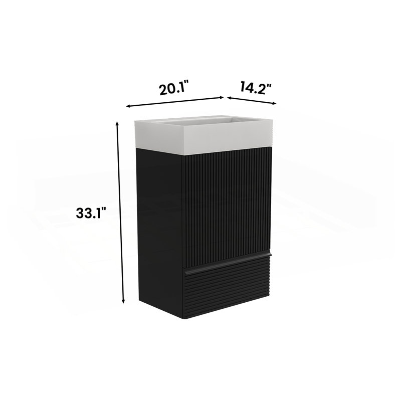 Meuble-lavabo rayé 20 po avec lavabo en céramique, Noir, noir, noir, noir