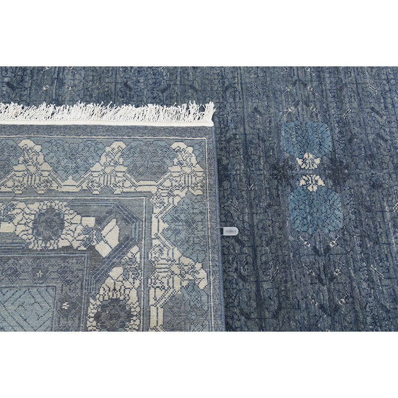 Tapis bleu / beige de haute qualité noué à la main