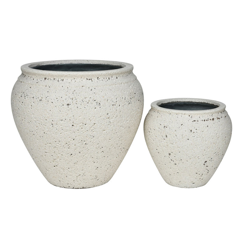 Pots de fleurs géants et légers en fibre de verre, lot de 2 - Intérieur/Extérieur, Ensemble de 2, Pierre naturelle ivoire