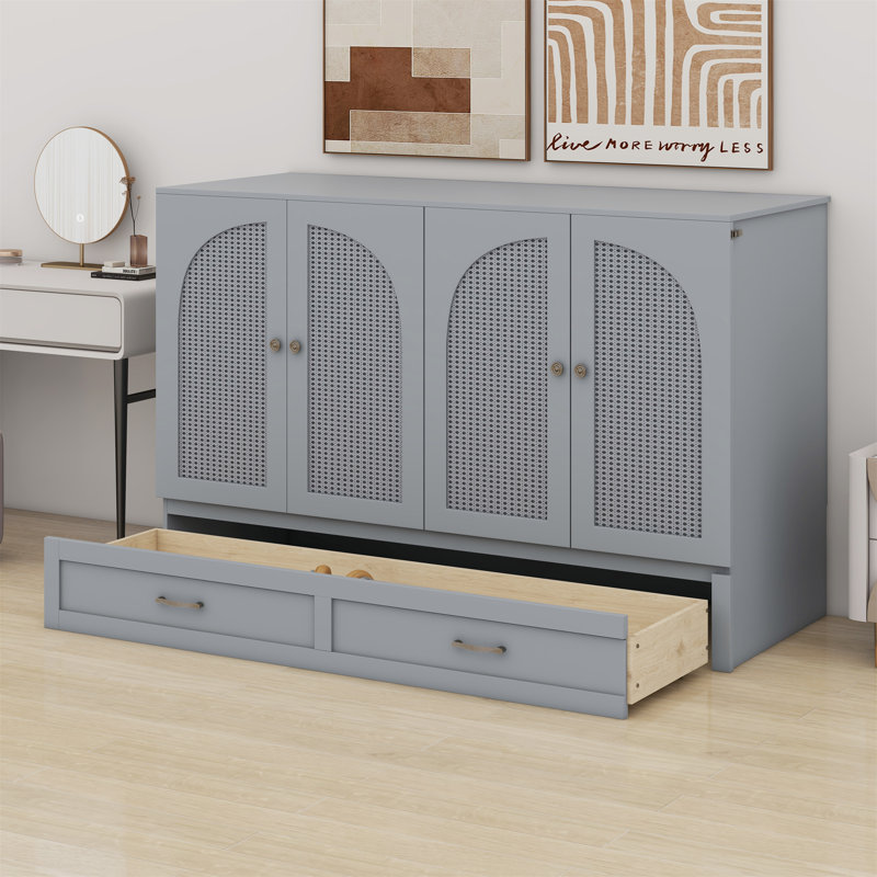 Lit escamotable avec grands tiroirs Murphy, Gris, Double