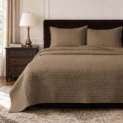 Clara 100% French Linen Channel Quilt Set with Shams