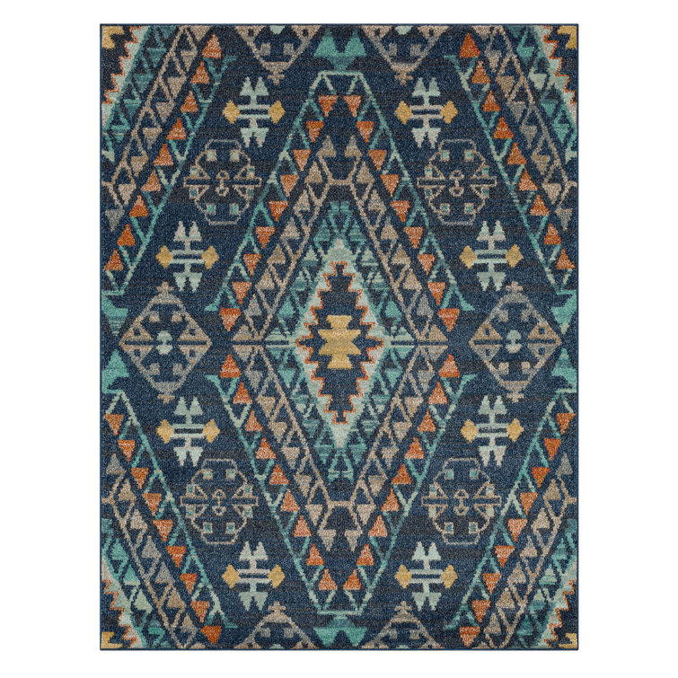 Bungalow Rose Fraser Blue Southwestern Ornamental Medallion Area Rug ...