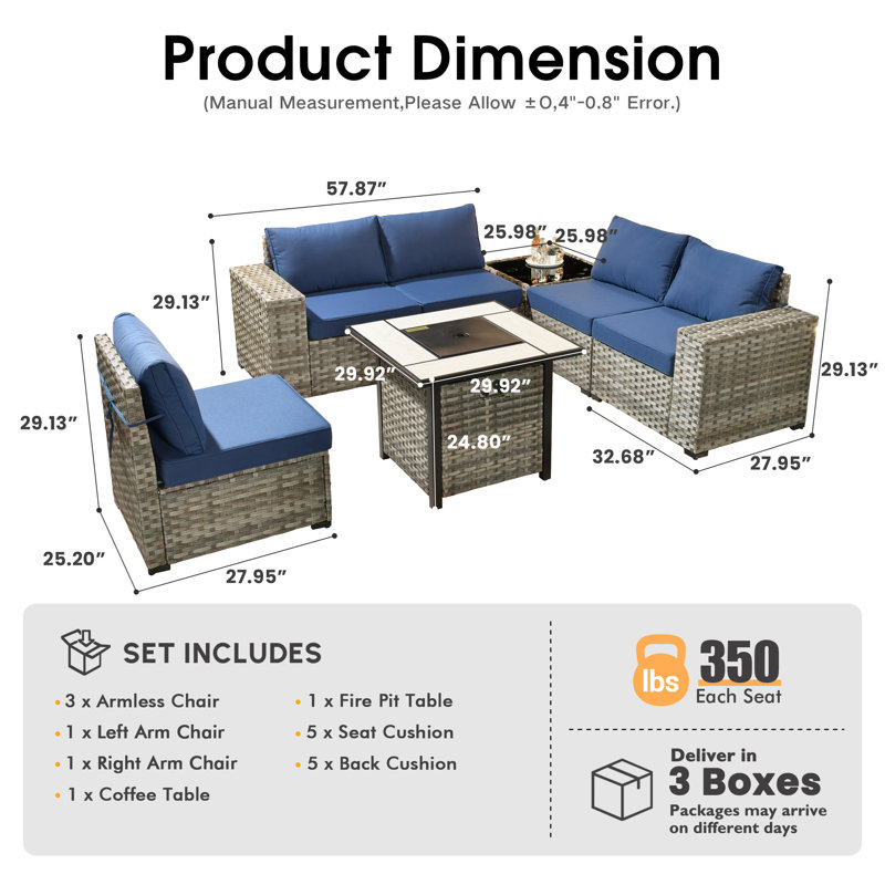 Evanna 5 - Person Patio Conversation Set with Cushions, Navy Blue