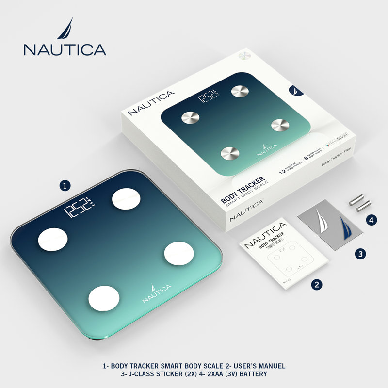 Nautica Smart Digital Glass Body Analysis Scale, Navy Red