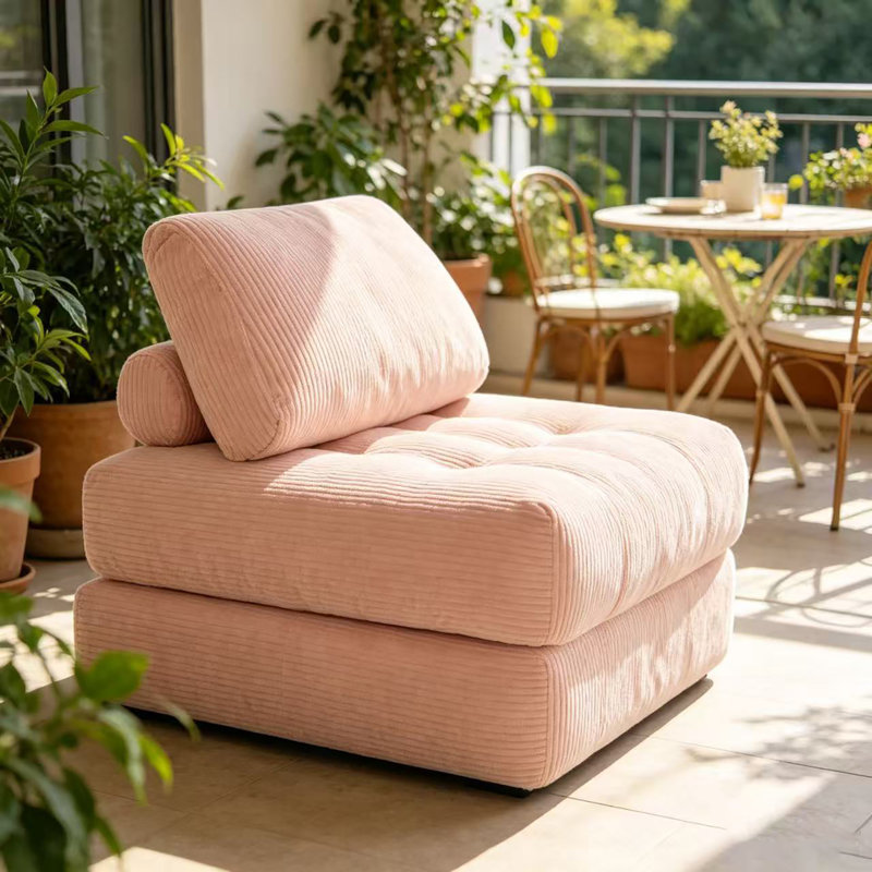 Petit canapé ergonomique en velours côtelé avec velours côtelé et sans dossier, Pink