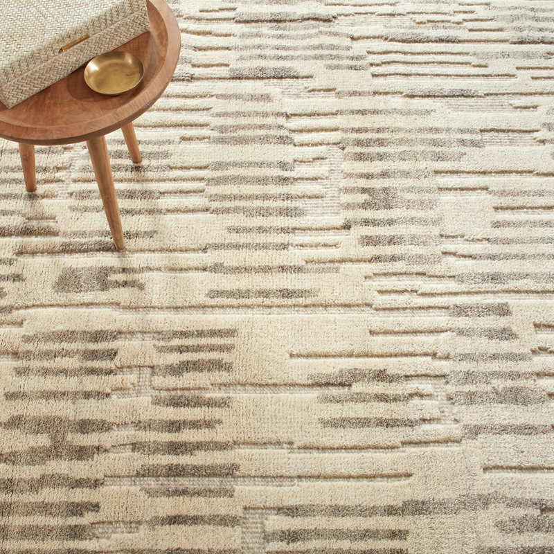 Hicks Natural Hand Knotted Wool Rug, Rectangle 5' x 8'
