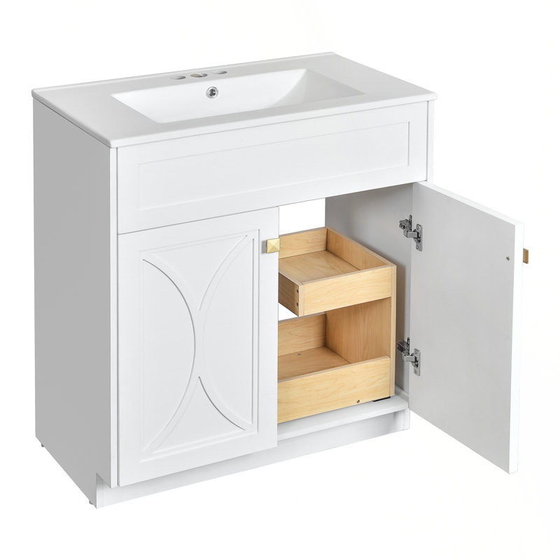 Modern Bathroom Vanity With Stylish Ceramic Sink And Ample Storage, White
