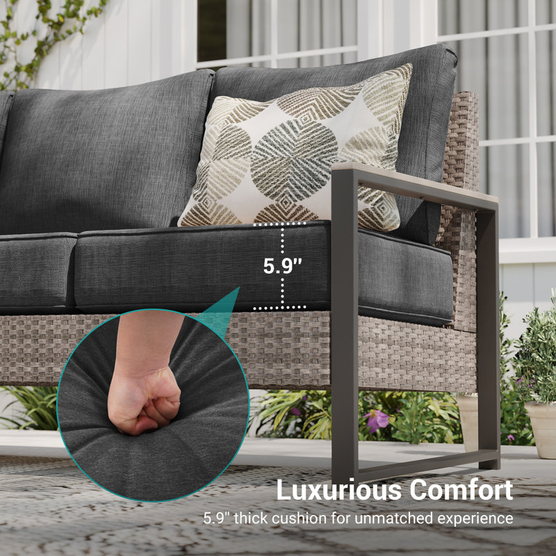 3 Pieces PE Rattan Patio Set, 3-Seater Sofa With Thick Cushions and Sturdy Frame, Black