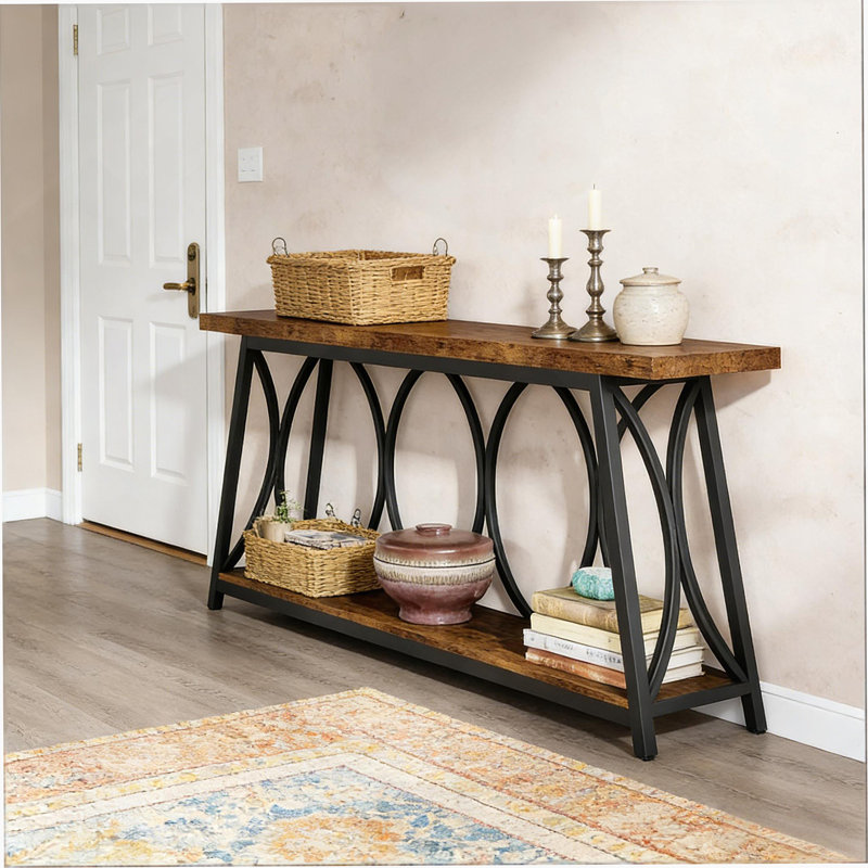 Console rétro vintage avec rangement à 2 niveaux, design industriel robuste pour les espaces modernes et traditionnels