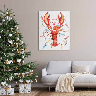 «Nautical Lobster Christmas Lights on Canvas», impression